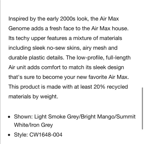 New Nike Air Max Genome Smoke Grey and Bright Mango Men Size 6.5 Women size 8 - Picture 10 of 10